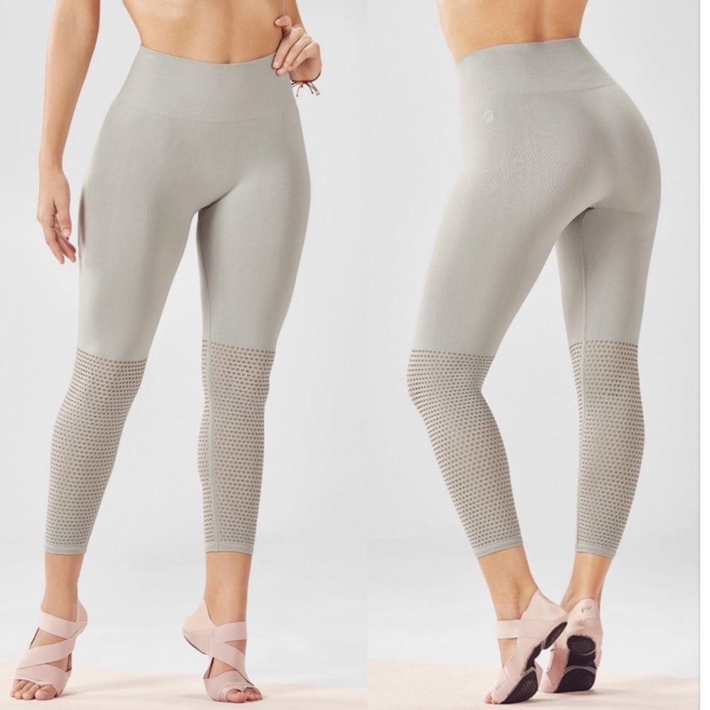 Fabletics Light Gray Mesh Panel Leggings